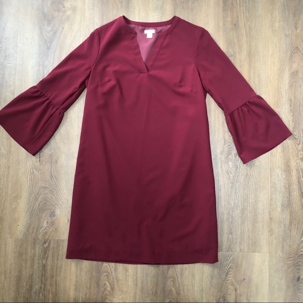 J. Crew Factory Burgundy Bell Sleeve Shift Dress
